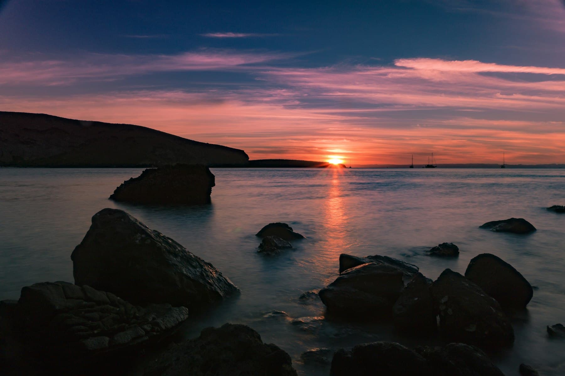 Sunset over the coastline at Barra de la Cruz, Oaxaca