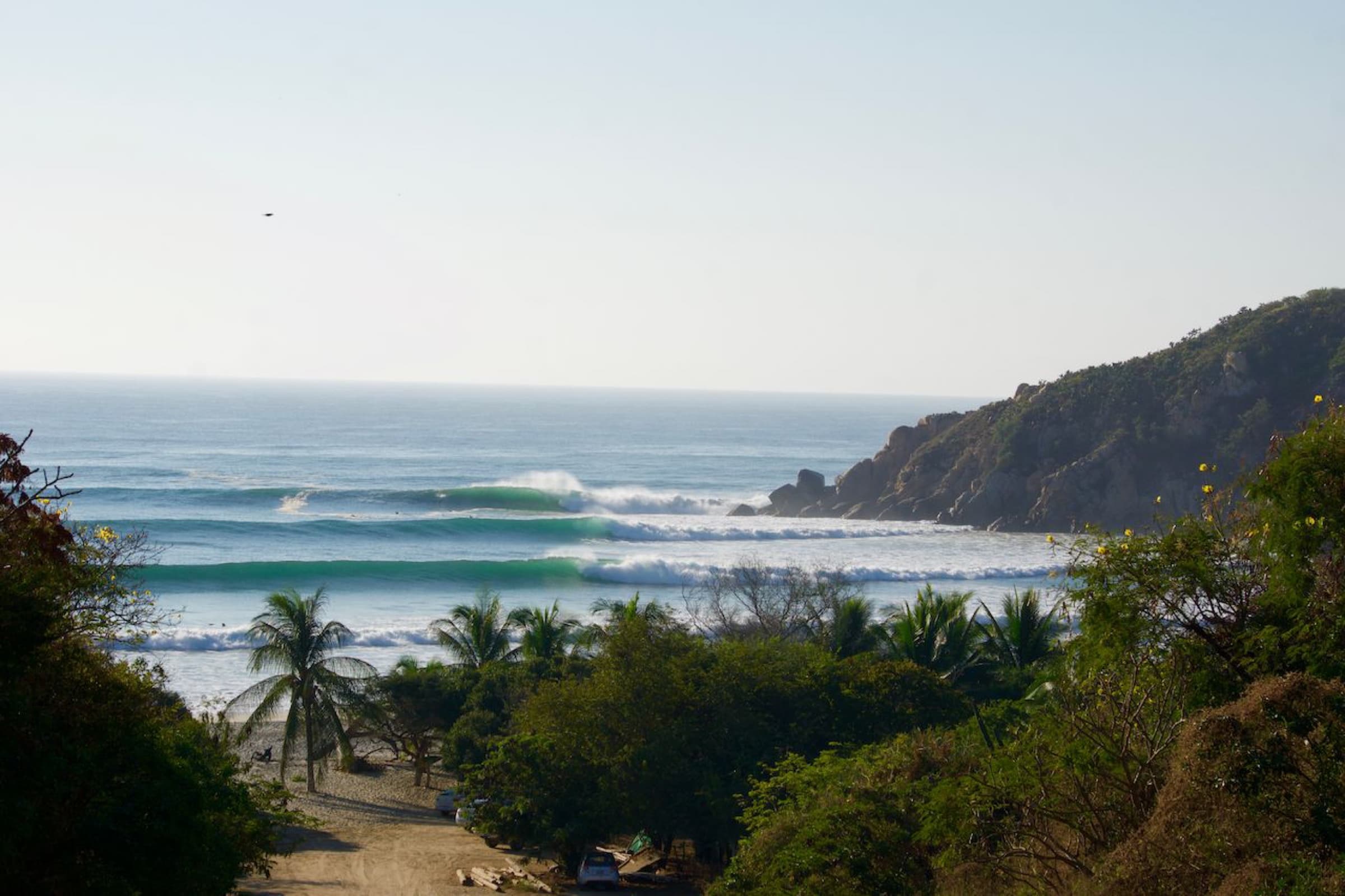 The Barra de la Cruz right point break seen from the hill above the property